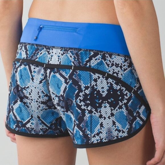Lululemon Run Times Mini Ziggy Snake Caspian Blue Running Brief 4 Athletic Short - Picture 2 of 7